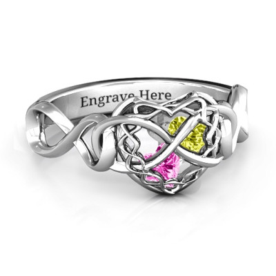 My Infinite Love Caged Hearts Ring - By The Name Necklace;