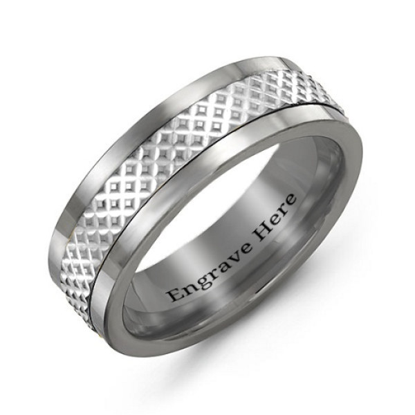 Mens Tungsten Ring with Sterling Silver Mesh Inlay - 8mm Width