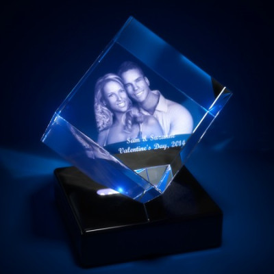Personalised Square Crystal Photo/Text Engraved Keepsake