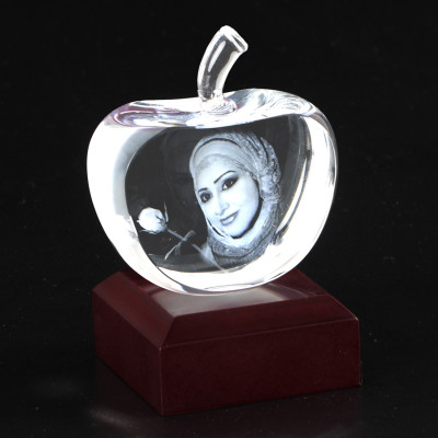 Custom Personalised Apple Shape Crystal Keepsake with 2D/3D Engraving Inside