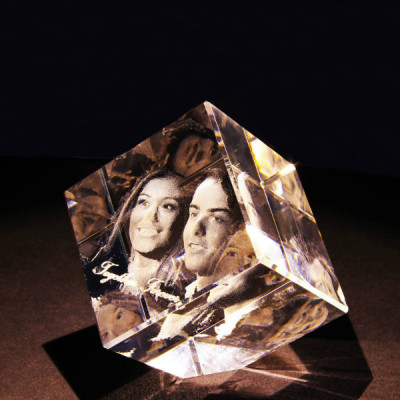 Personalised Square Crystal Photo/Text Engraved Keepsake