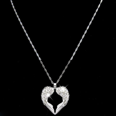 Personalised Silver Angel Heart Necklace