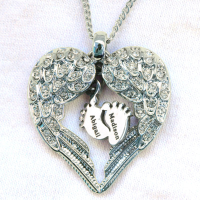 Personalised Heart Necklace with Engraved Foot Charm