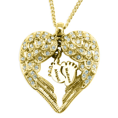 Personalised Angel Heart Necklace with Foot Accent - Gold
