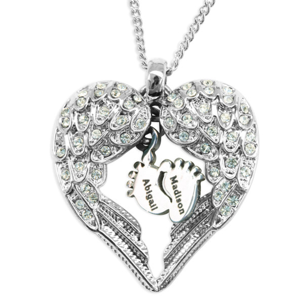 Personalised Heart Necklace with Engraved Foot Charm