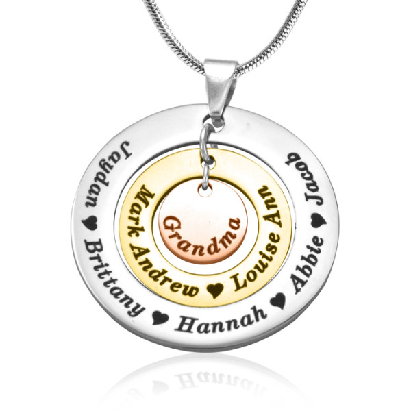 Personalised 3 Tone Rose Gold, Silver Circles of Love Necklace