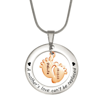 Personalised Cant Be Replaced Necklace - Single Feet 18mm - Two Tone - 18ct Rose Gold Plated - By The Name Necklace;