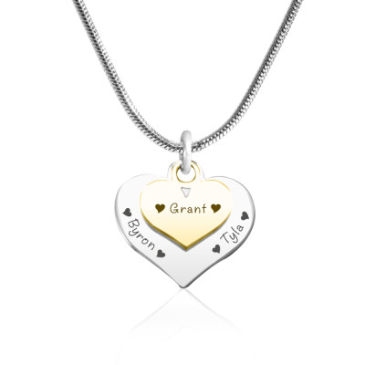 Personalised Double Heart Necklace - Two Tone - Gold n Silver - By The Name Necklace;