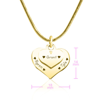 Customisable Double Heart Pendant Necklace, 18K Gold Plated