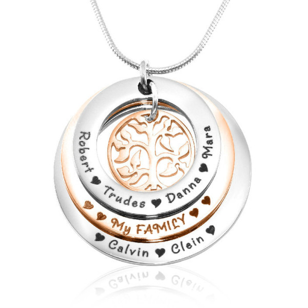 Custom Family Triple Heart Necklace - Rose Gold & Silver