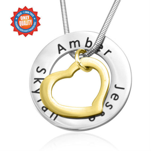 Custom Engraved Heart Pendant Necklace Two-Tone Gold & Silver