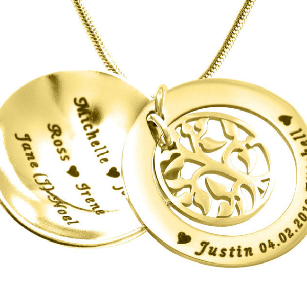 Custom Engraved 18ct Gold Plated My Family Tree Pendant Necklace