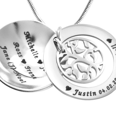 Personalised My Family Tree Sterling Silver Dome Necklace