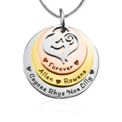 Engraved Triple Disc Mothers Necklace - Three Tone Silver Rose Gold