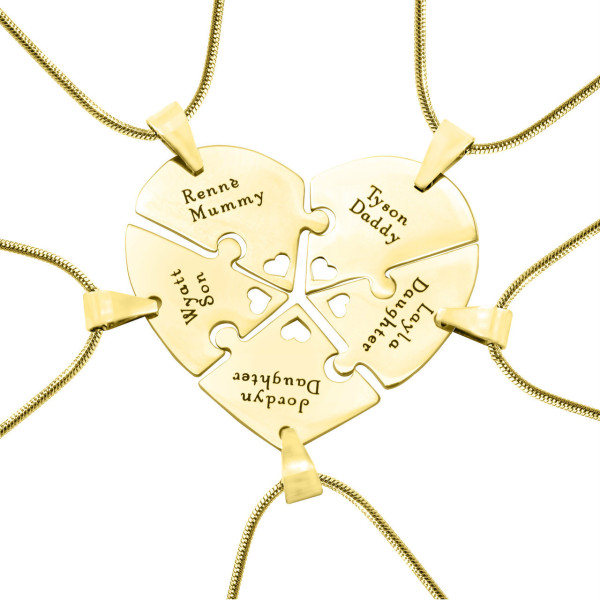 Personalised 5 Heart Puzzle Necklaces - Customised Jewellery Gift