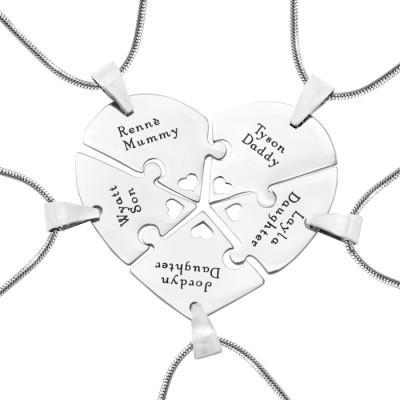 Personalised 5 Heart Puzzle Necklaces - Customised Jewellery Gift