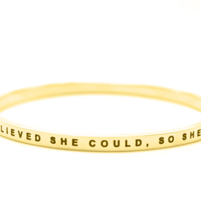 Custom Engraved "She Believed She Could" Inspirational Bangle, 18ct Gold Plated
