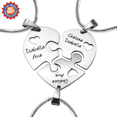 Personalised Triple Heart Puzzle - Three Personalised Necklaces - By The Name Necklace;