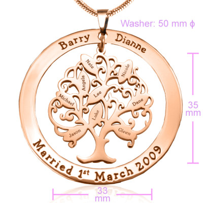 Personalised Tree of Life Washer Necklace - 18ct Rose Gold Plated