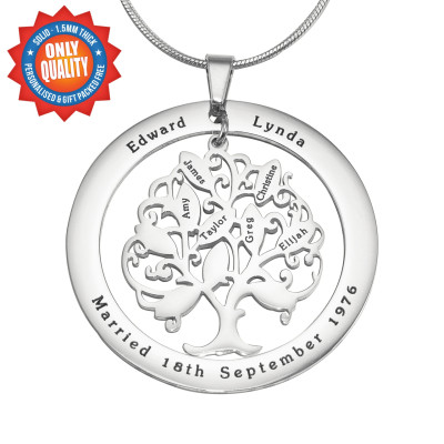 Personalised Tree of My Life Washer Necklace 10 - Sterling Silver - By The Name Necklace;