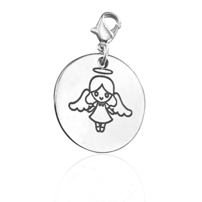 Engraved Angel Charm Necklace, 925 Sterling Silver