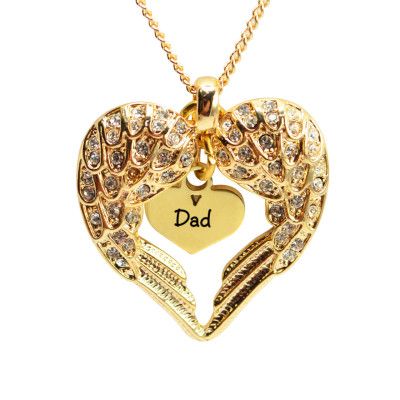 Personalised Angels Heart Necklace with Heart Insert - 18ct Gold Plated - By The Name Necklace;