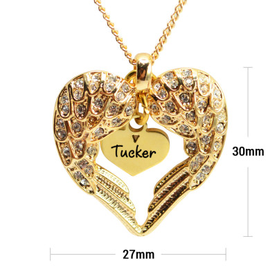 Personalised 18ct Gold Plated Heart Necklace with Engraved Insert - Angels Heart Design
