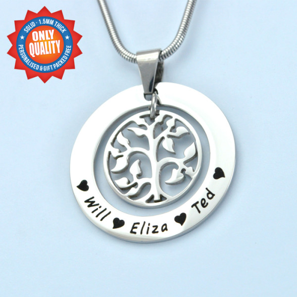 Custom Engraved My Family Tree Pendant in Sterling Silver