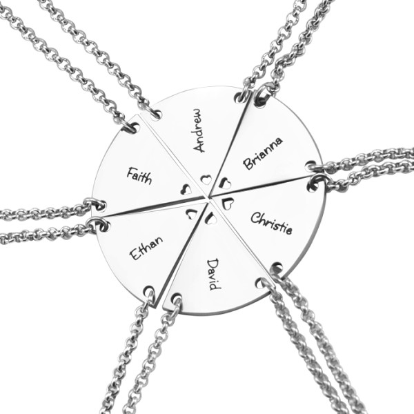 Custom Engraved Six Piece Necklace Set with Heart-Shaped Charms