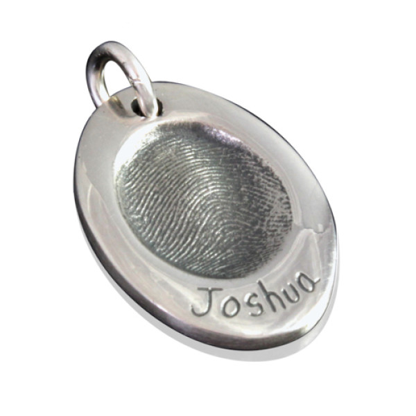 925 Sterling Silver Fingerprint Oval Pendant Necklace