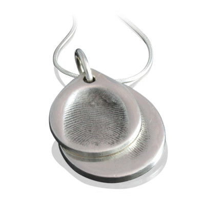 925 Sterling Silver FingerPrint Cascade TearDrop Pendant - By The Name Necklace;