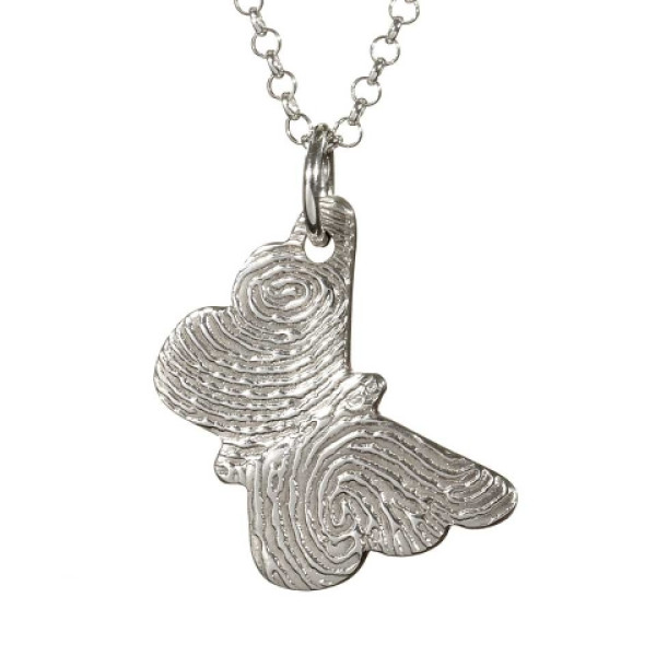 925 Sterling Silver FingerPrint Butterfly Pendant - By The Name Necklace;