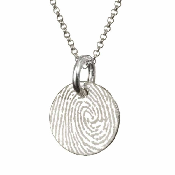 Silver Engraved Fingerprint Necklace with Ornate Pattern