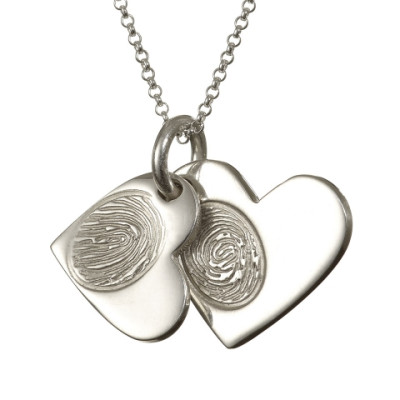 925 Sterling Silver FingerPrint Cascade Heart Pendant - By The Name Necklace;
