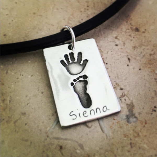 925 Sterling Silver Hand/Foot Print Double Dogtag - By The Name Necklace;