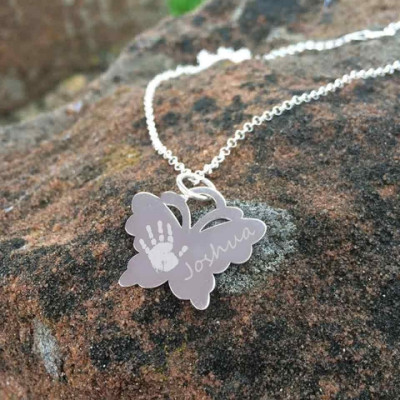 Personalised Butterfly Handprint Necklace with Custom Engraving