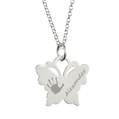 Engraved Butterfly Handprint Necklace With My Engraved