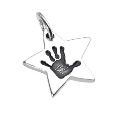 925 Sterling Silver Hand / Footprint Star Pendant - By The Name Necklace;