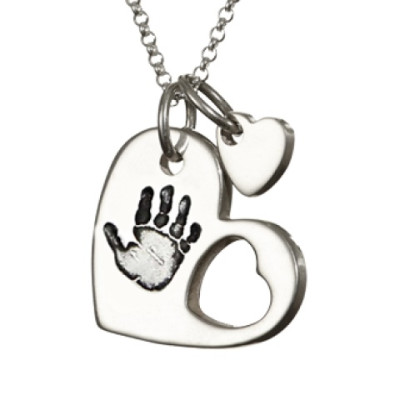 Sterling Silver Heart Handprint Necklace - Cut Out Design
