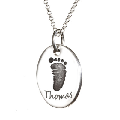 925 Sterling Silver Hand / Footprint Oval Charm - By The Name Necklace;