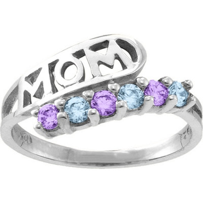 Cherish  MOM Cut-out 2-6 Stones Ring  - By The Name Necklace;