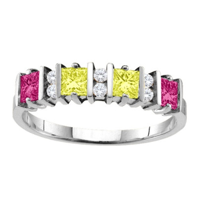 Echo  2-6 Princess Cut Stones Ring With Accents  - By The Name Necklace;