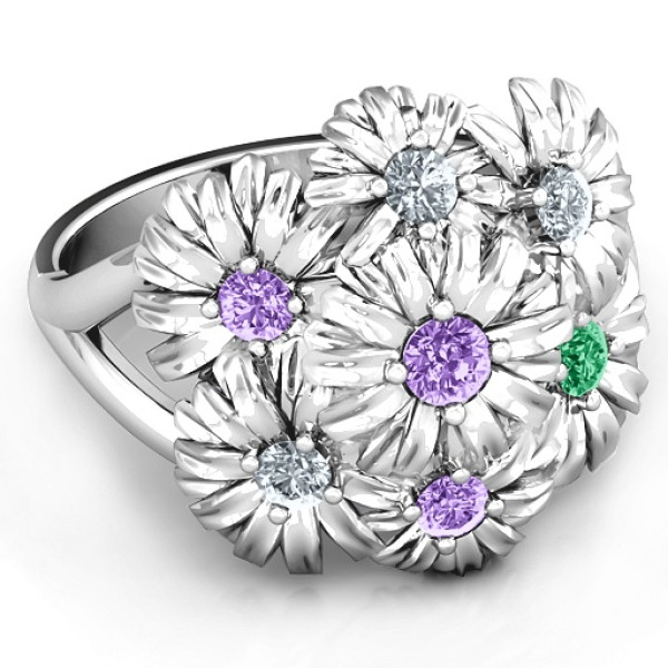 Women's Sterling Silver Flower Cocktail Ring with Swarovski Crystals