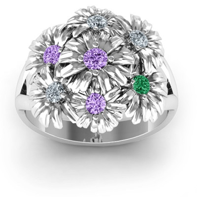 Women's Sterling Silver Flower Cocktail Ring with Swarovski Crystals