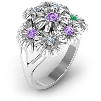 Women's Sterling Silver Flower Cocktail Ring with Swarovski Crystals