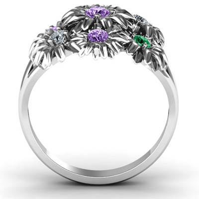 Women's Sterling Silver Flower Cocktail Ring with Swarovski Crystals