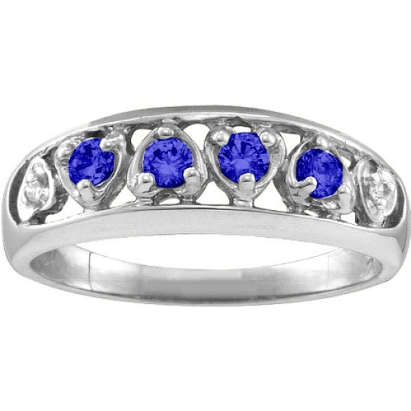 Sterling Silver Embellished Heart Ring with 2-6 Gemstones