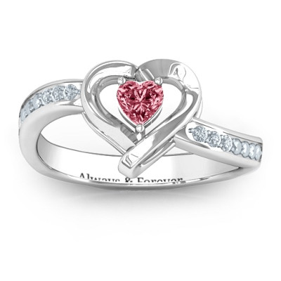 18ct White Gold Falling For You Accented Heart Ring - By The Name Necklace;