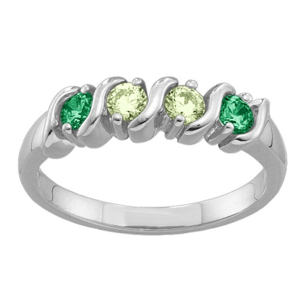 Sterling Silver 2-6 Gemstone 'S-Curve' Ring