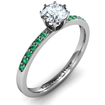 Women's 8 Prong Solitaire Diamond Engagement Ring with Twin Channel Accent Rows